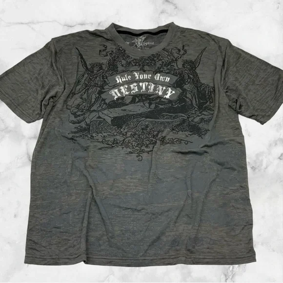 Men's Rebel Spirit Charcoal Grey | Black | White Burnout S/S Tee Shirt - Picture 2 of 5